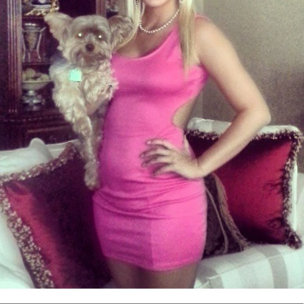 Hot pink dress, open full back